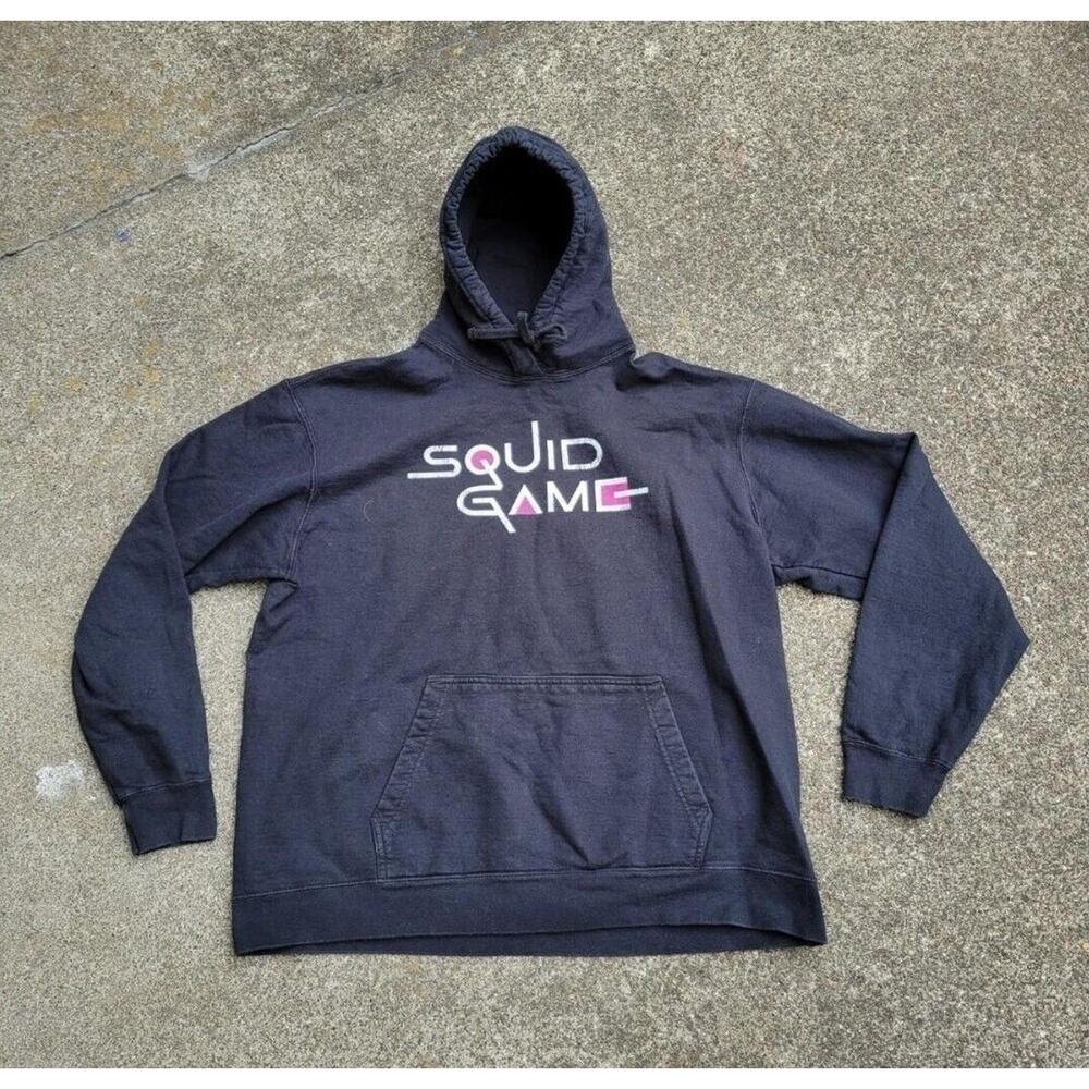 Y2k Squid Game Spellout Logo Hoodie Sweatshirt Black XL TV Cult Thriller